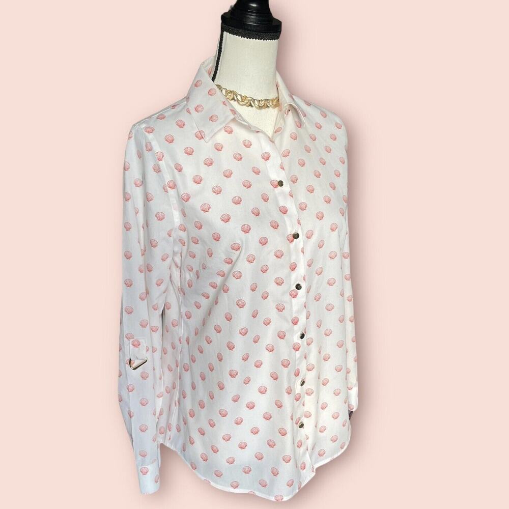 Chico’s Elaine Chow Mitch wife White Pink Seashell Blouse Sz 0 4 - Picture 6 of 12